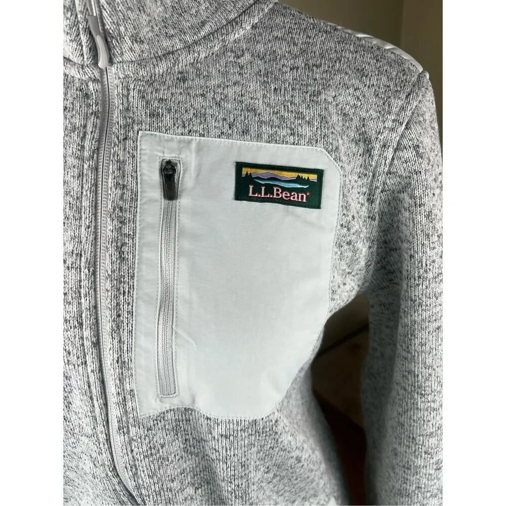 L.L.Bean Sweater Fleece Full-Zip Overlay Jacket Women's large Heather Gray Logo - Picture 6 of 6